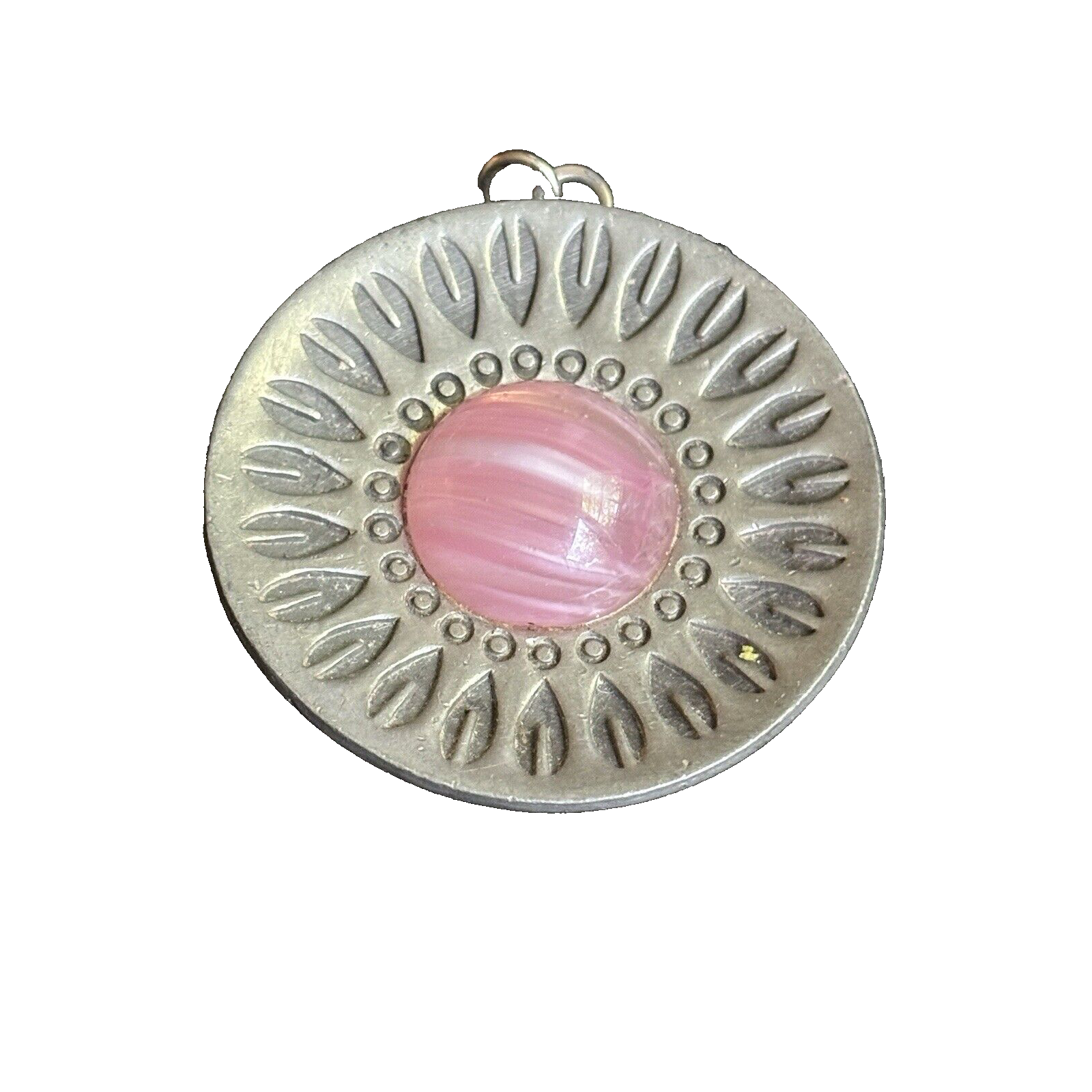Jorgen Jensen Pewter Pendant Marbled Pink Glass Cabochon Scandinavian Design Dk